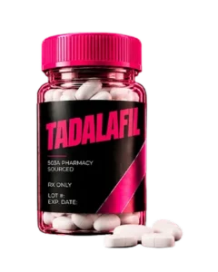 Tadalafil tablets in a Fit Club prescription bottle